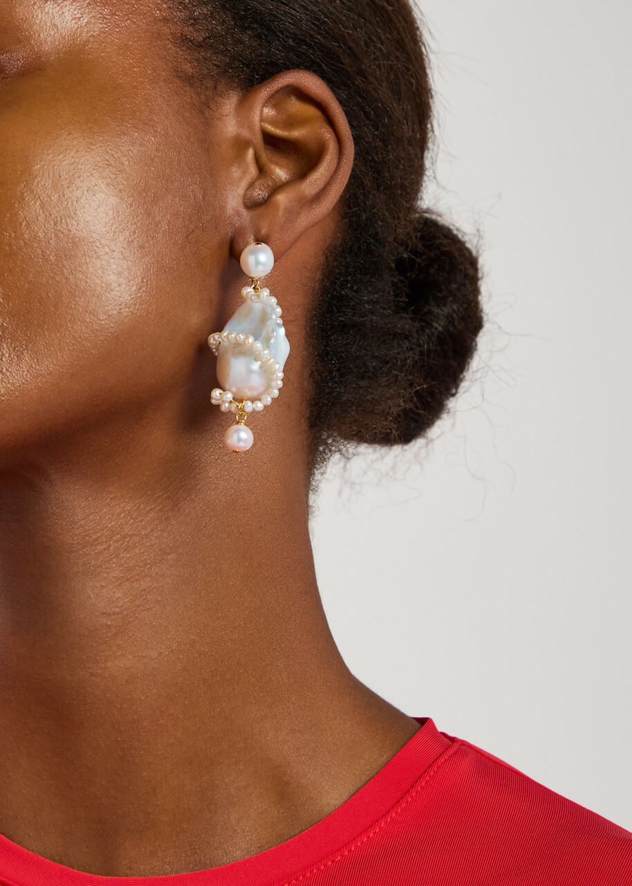 Completedworks Carvings Pearl-embellished 18kt Gold Vermeil Drop Earrings - One Size