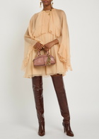Chloe Ruffled Cape-effect Silk Mini Dress Beige