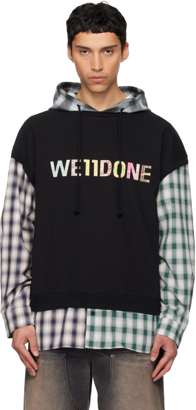 Photo: We11done Black 'WE11DONE' Patchwork Layered Hoodie