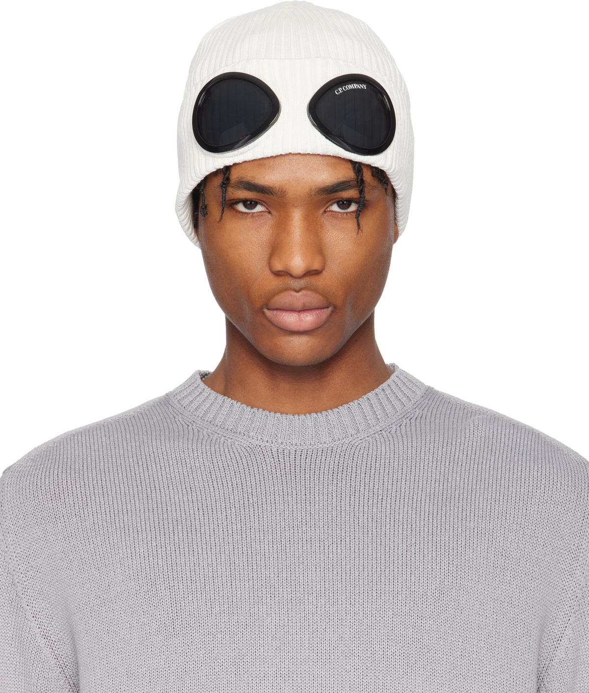 C.P. Company White Cotton Goggle Beanie C.P. Company