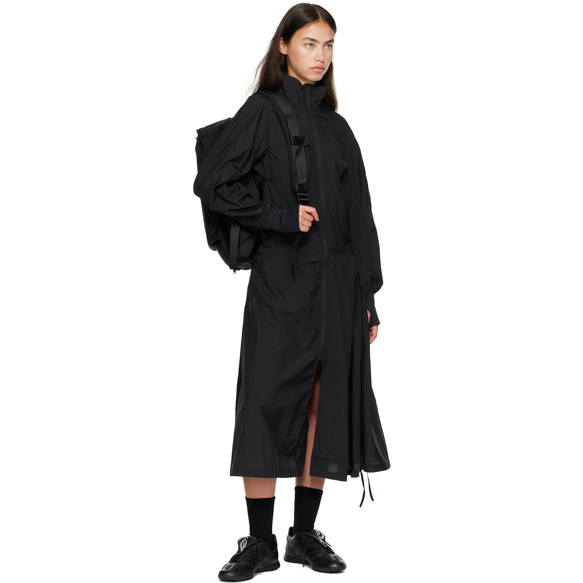 Y-3 Black Gradient 3-Stripes Nylon Track Midi Dress
