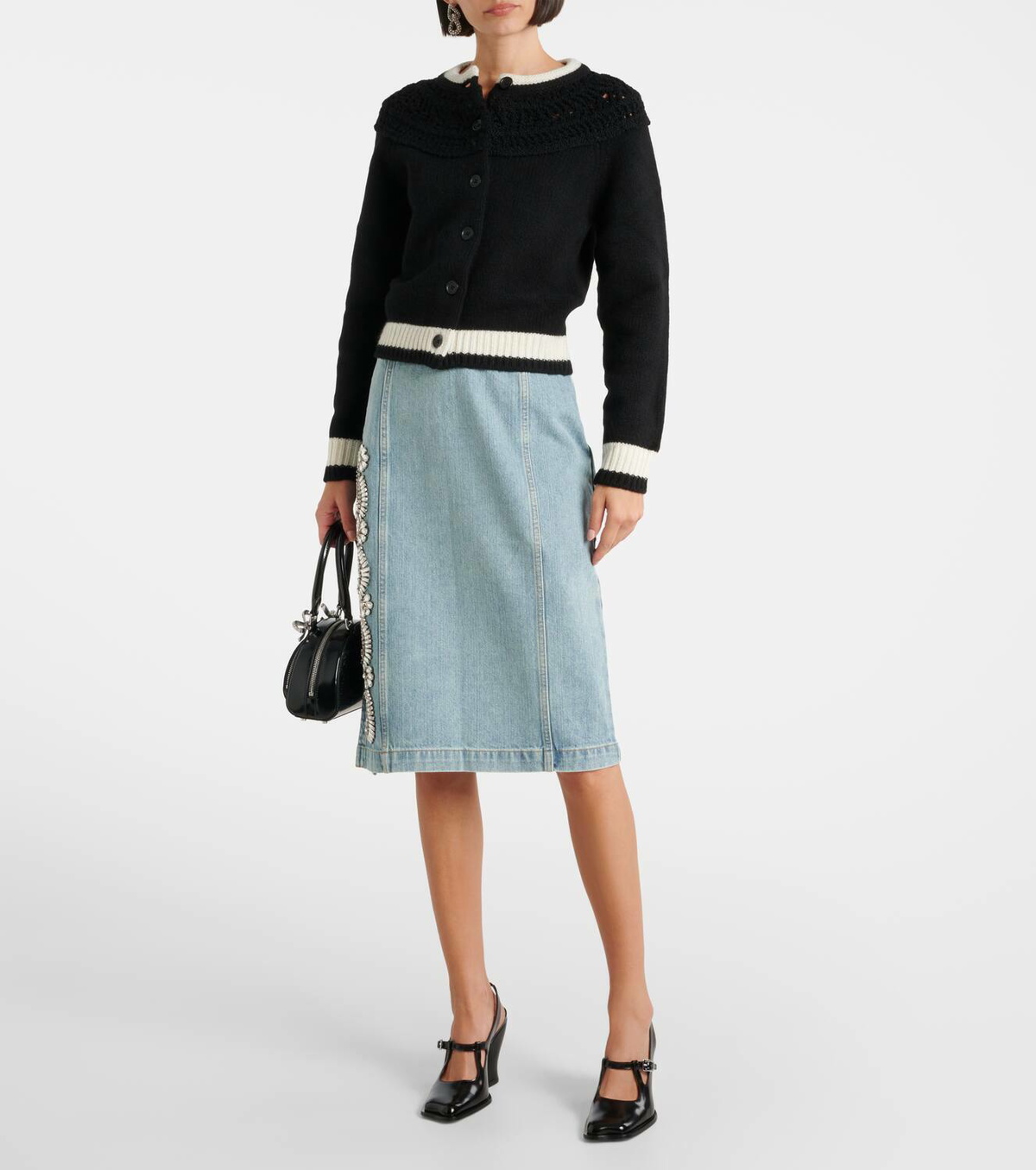 Xu Zhi Crystal-embellished denim midi skirt