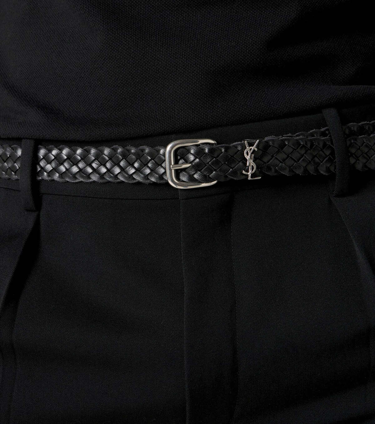 Saint Laurent Cassandre woven leather belt