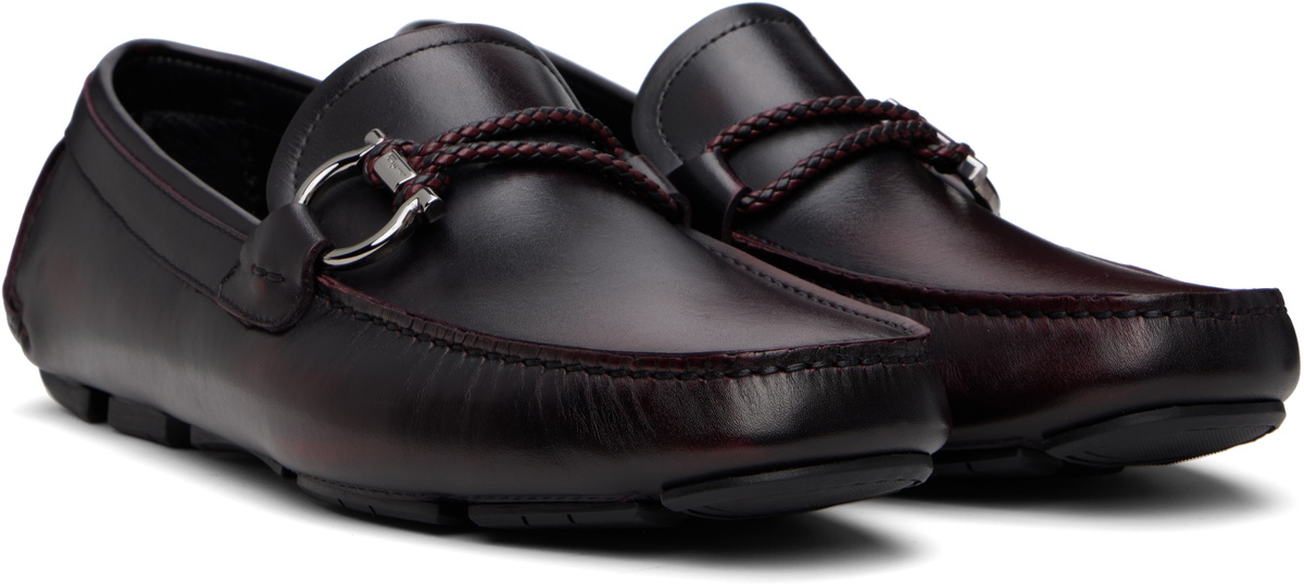 Ferragamo Burgundy Gancini Ornament Driver Loafers Salvatore 
