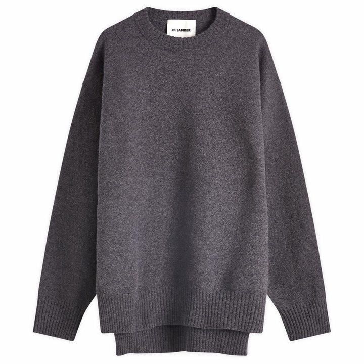 Photo: Jil Sander Men's Split Detail Crew Neck Jumper in Ash Grey