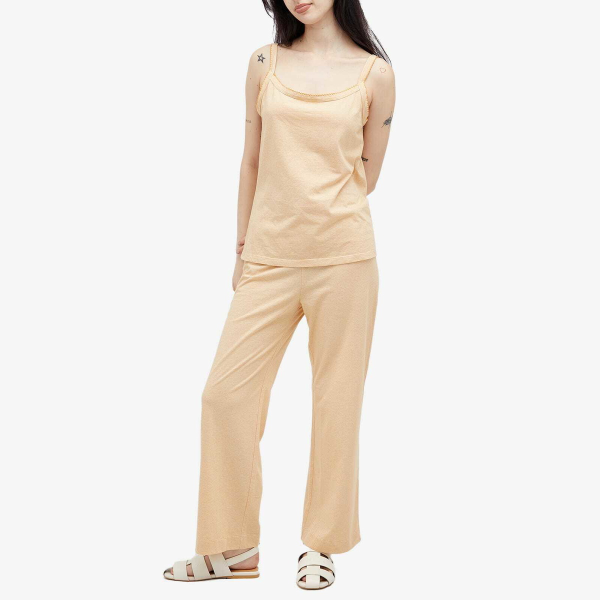 DONNI. Women's Jersey Stripe Spaghetti Tank Top in Butter Stripe