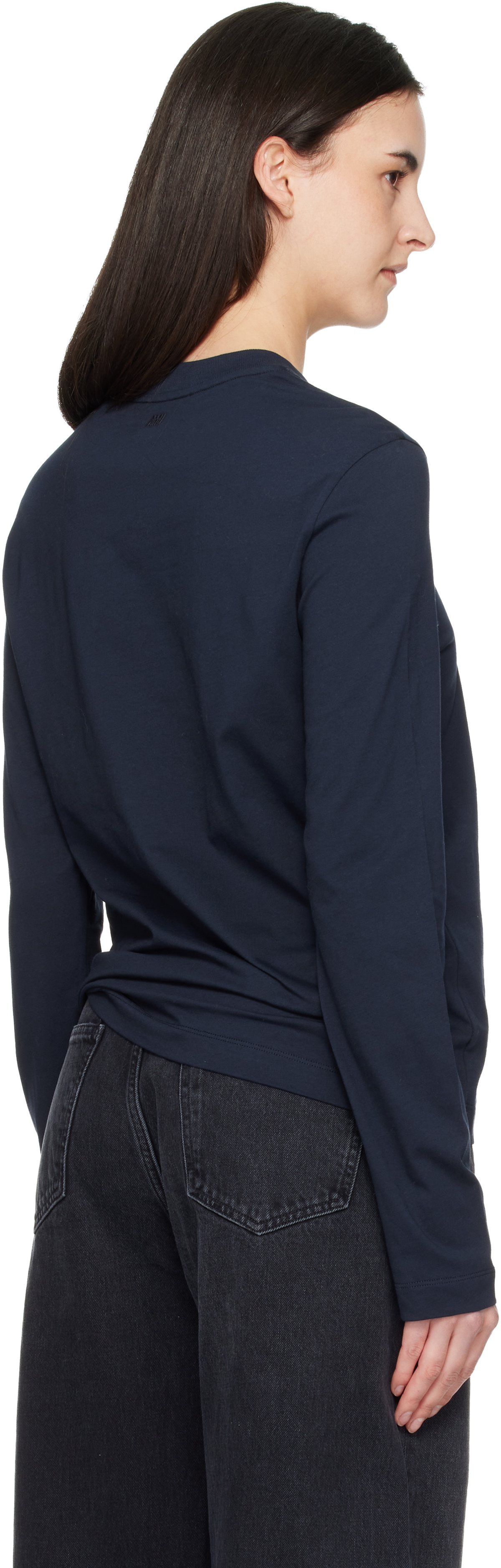 AMI Paris Navy Cotton Ami de Coeur Long Sleeves T-shirt