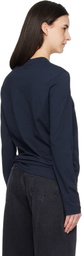 AMI Paris Navy Cotton Ami de Coeur Long Sleeves T-shirt