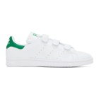 adidas Originals White and Green Velcro Stan Smith Sneakers