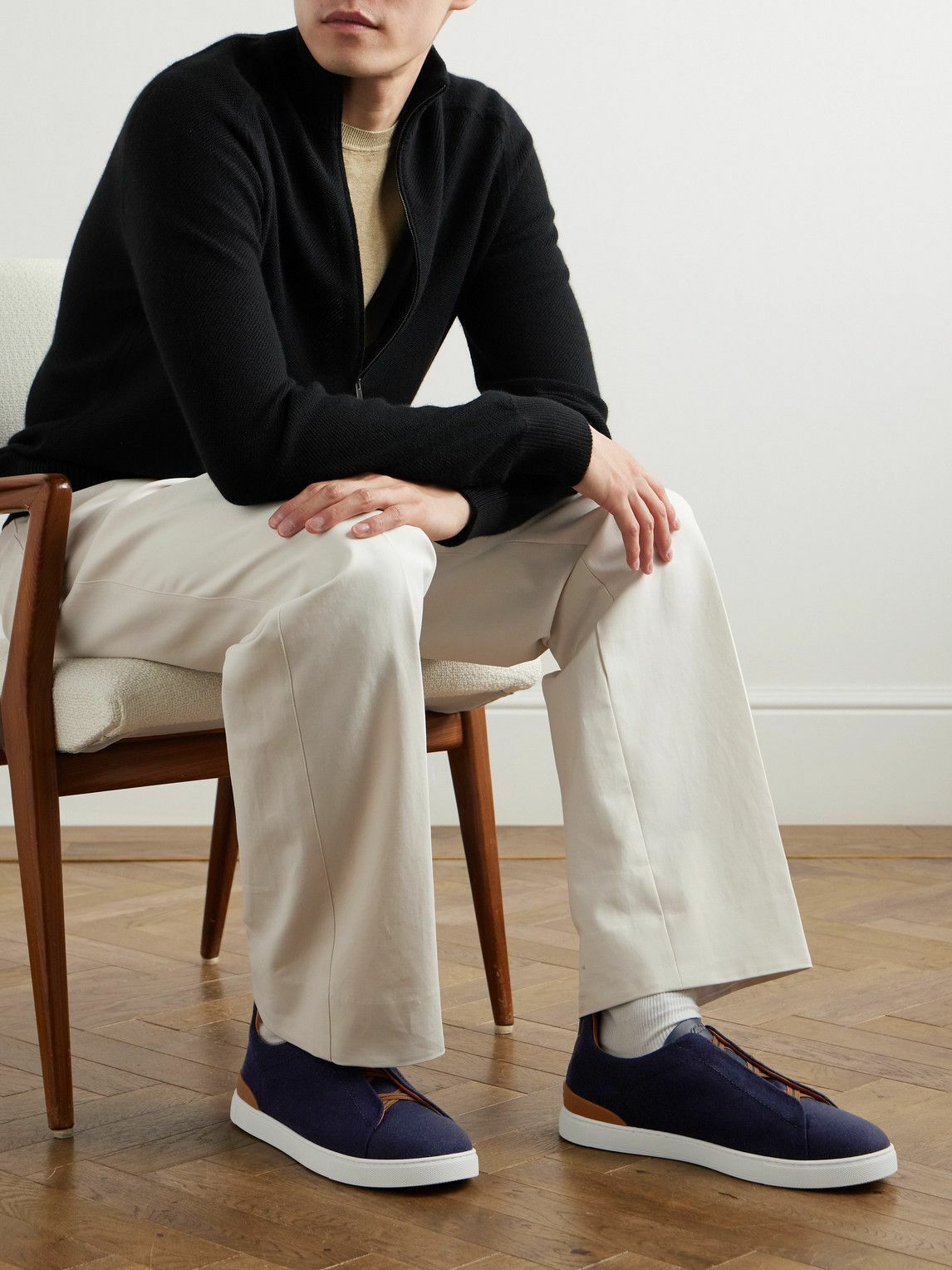 Zegna - Triple Stitch™ Leather-Trimmed Wool Slip-On Sneakers