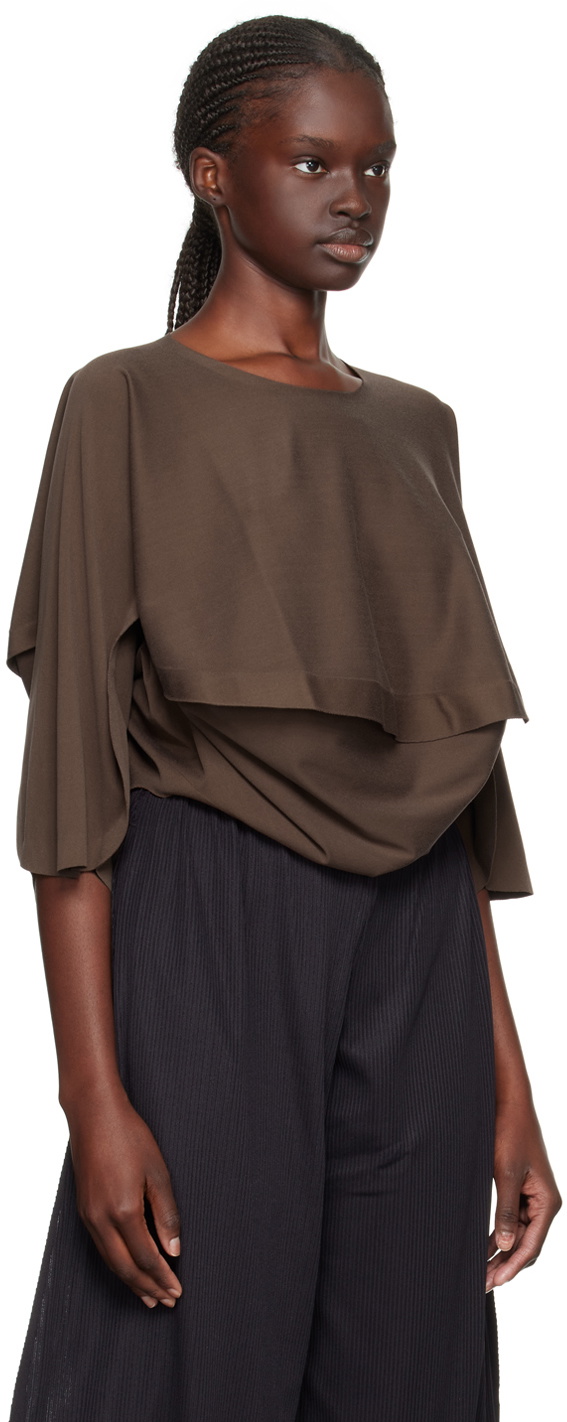 Pleats Please Issey Miyake Brown A-Poc Roar T-Shirt Pleats Please