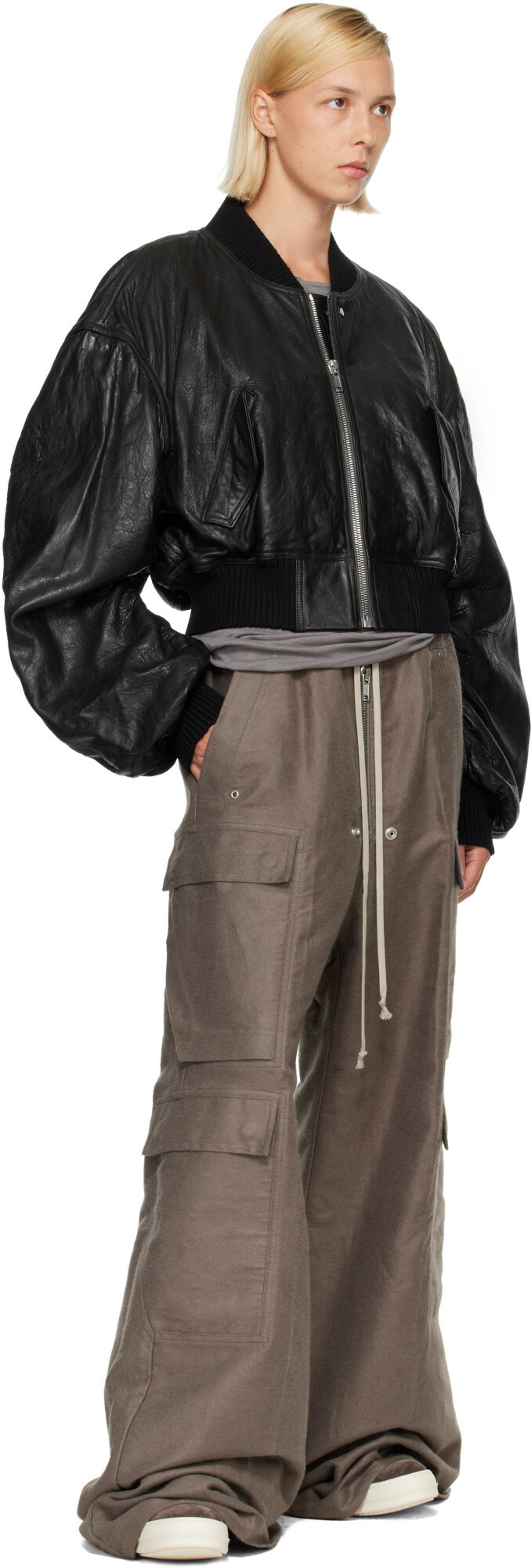 Rick Owens Black Tower Secchia Cropped Leather Flight Jacket