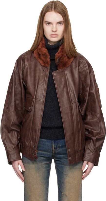 Photo: R13 Brown Shearling Collar Flight Leather Jacket