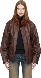 R13 Brown Shearling Collar Flight Leather Jacket