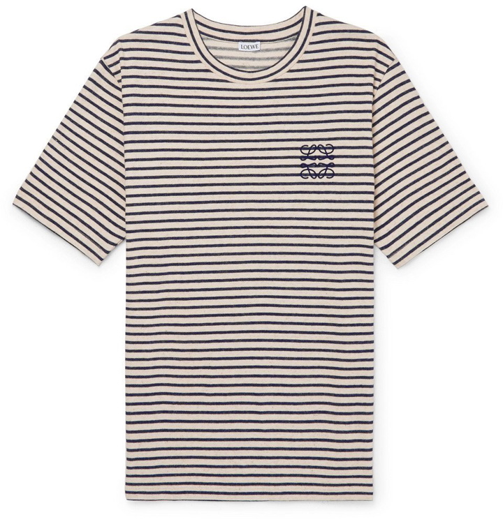 Photo: Loewe - Logo-Embroidered Striped Cotton and Linen-Blend Jersey T-Shirt - Navy