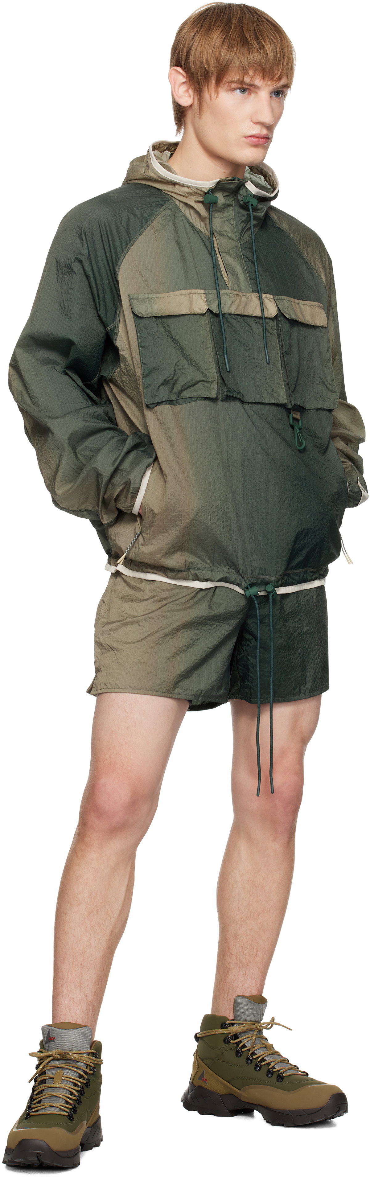 RCOS Green & Brown 2-In-1 Nylon Running Shorts