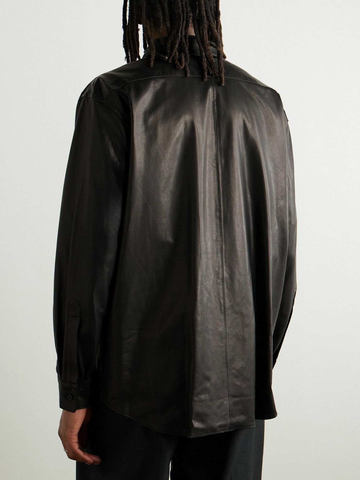 A.PRESSE - Leather Shirt Jacket - Black