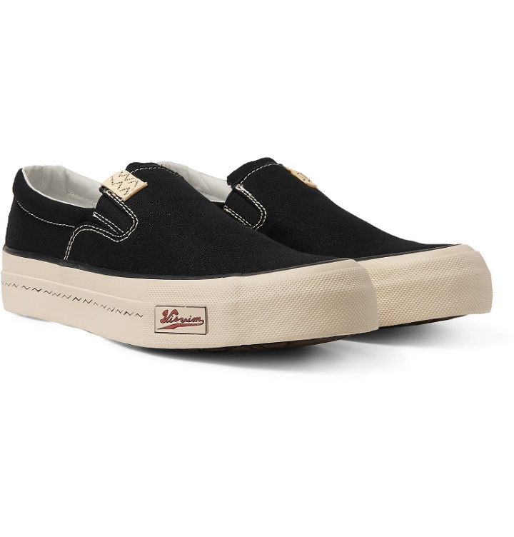 Photo: visvim - Skagway Leather-Trimmed Canvas Slip-on Sneakers - Black