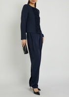 Emporio Armani Tapered-leg Crepe Trousers Navy