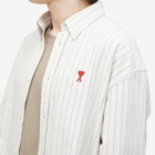 AMI Paris Men's Boxy Fit Heart Stripe Shirt in Chalk/Black