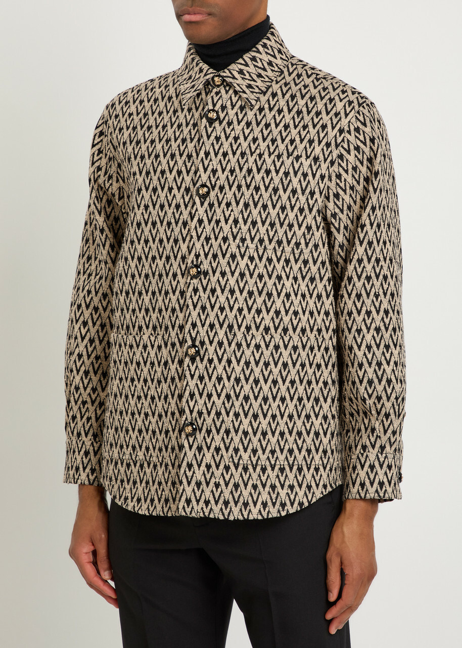 Valentino Garavani Chevron Cotton and Silk-blend Overshirt Beige
