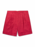 Valentino Garavani - Straight-Leg Pleated Linen Bermuda Shorts - Red