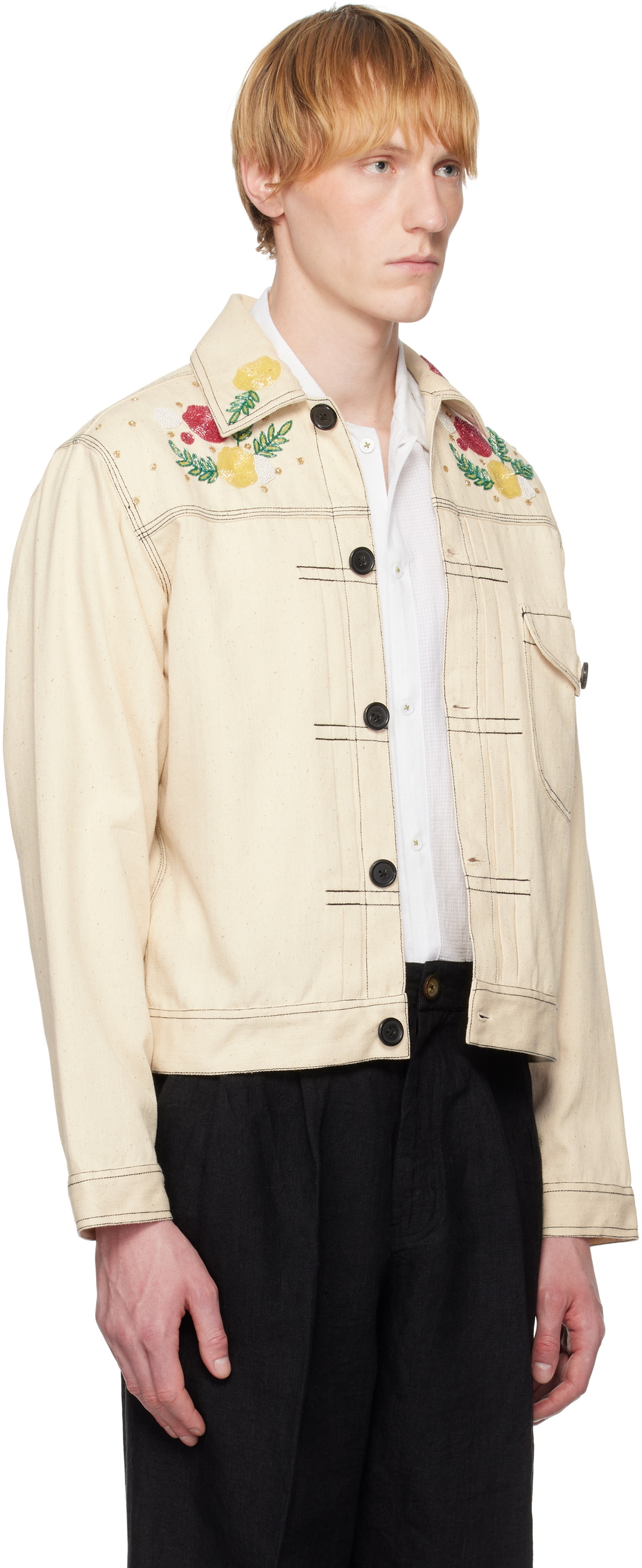 HARAGO Beige Beadwork Cropped Jacket
