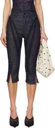 Mugler Navy Mesh Capri Raw Denim Shorts