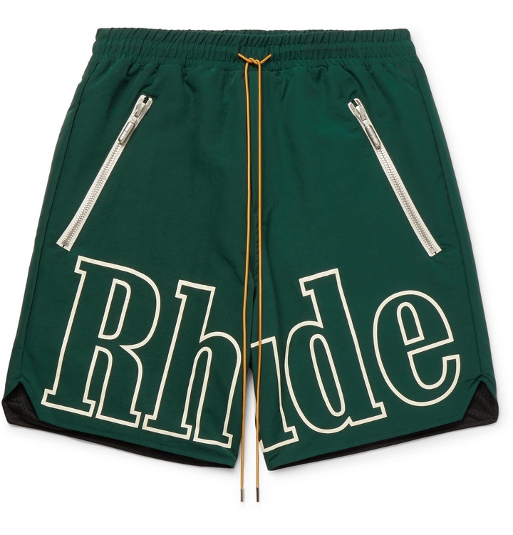 Photo: Rhude - Logo-Print Shell Drawstring Shorts - Green