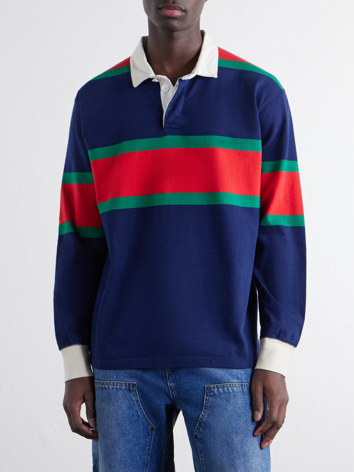 Drake's - Striped Twill-Trimmed Cotton-Jersey Polo Shirt - Blue