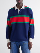 Drake's - Striped Twill-Trimmed Cotton-Jersey Polo Shirt - Blue