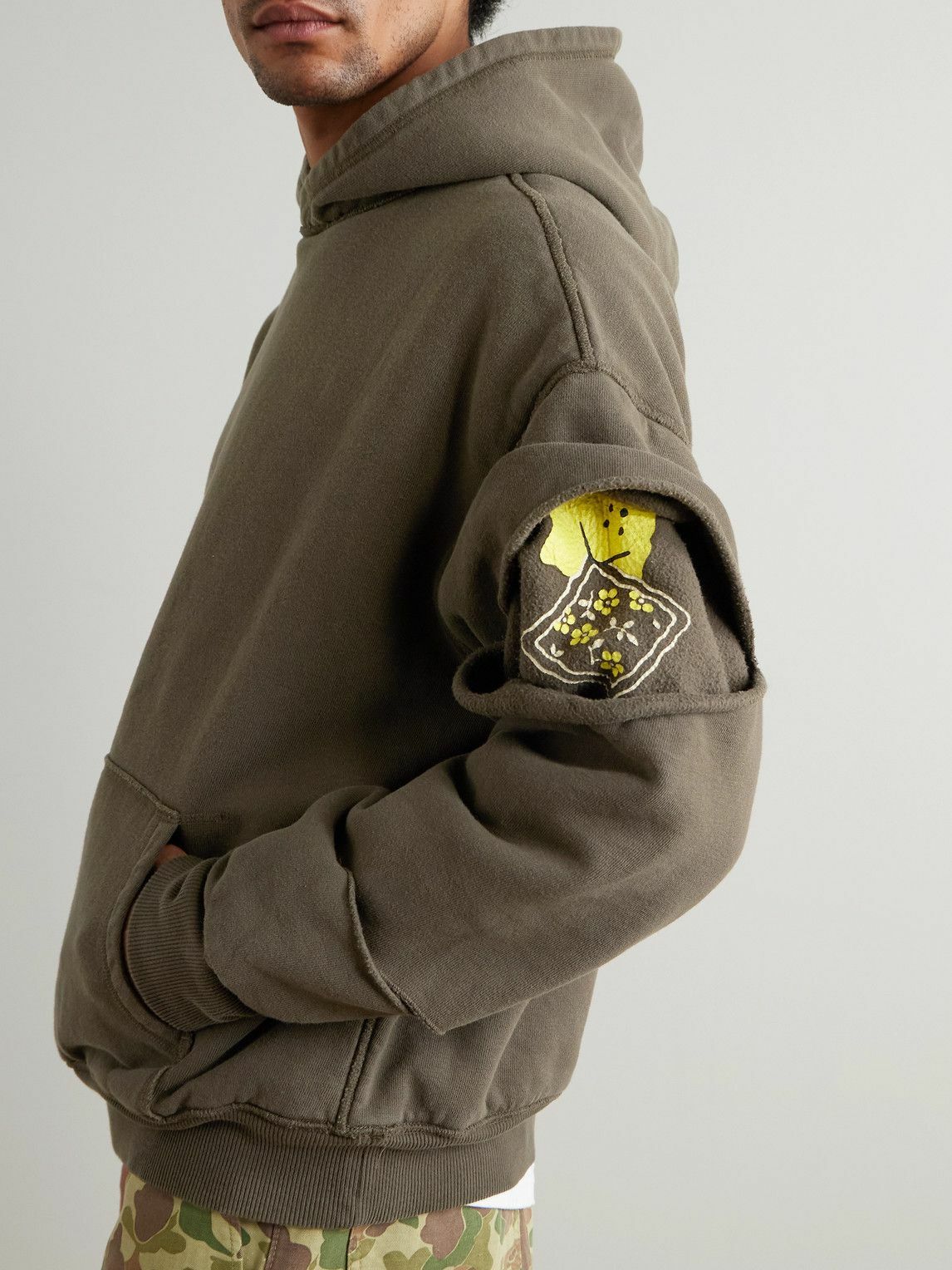 KAPITAL - Reversible Distressed Printed Cotton-Jersey Hoodie - Green