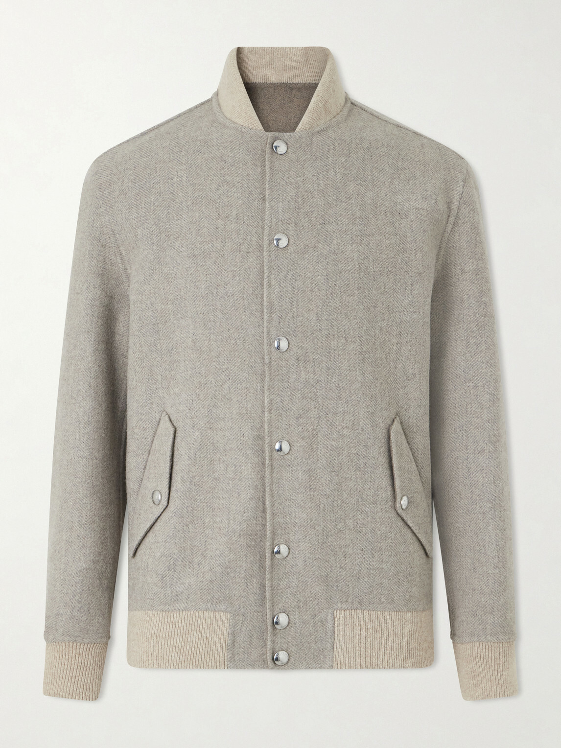 Eleventy - Wool and Cashmere-Blend Herringbone Bomber Jacket - Neutrals