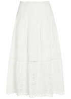 Loveshackfancy Mallow Embroidered Cotton Midi Skirt White