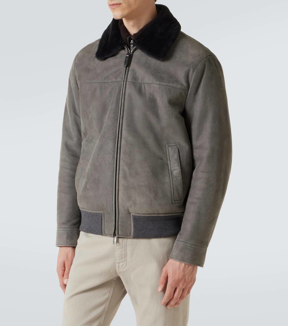 Brioni Shearling-trimmed suede bomber jacket Brioni