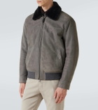 Brioni Shearling-trimmed suede bomber jacket