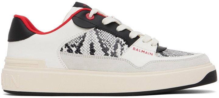 Photo: Balmain Gray & White B-Court Flip Snake-Effect Sneakers