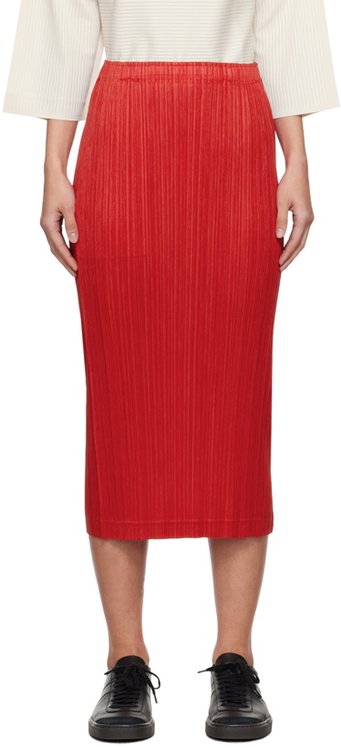 Photo: PLEATS PLEASE ISSEY MIYAKE Red Thicker Bottoms 1 Midi Skirt