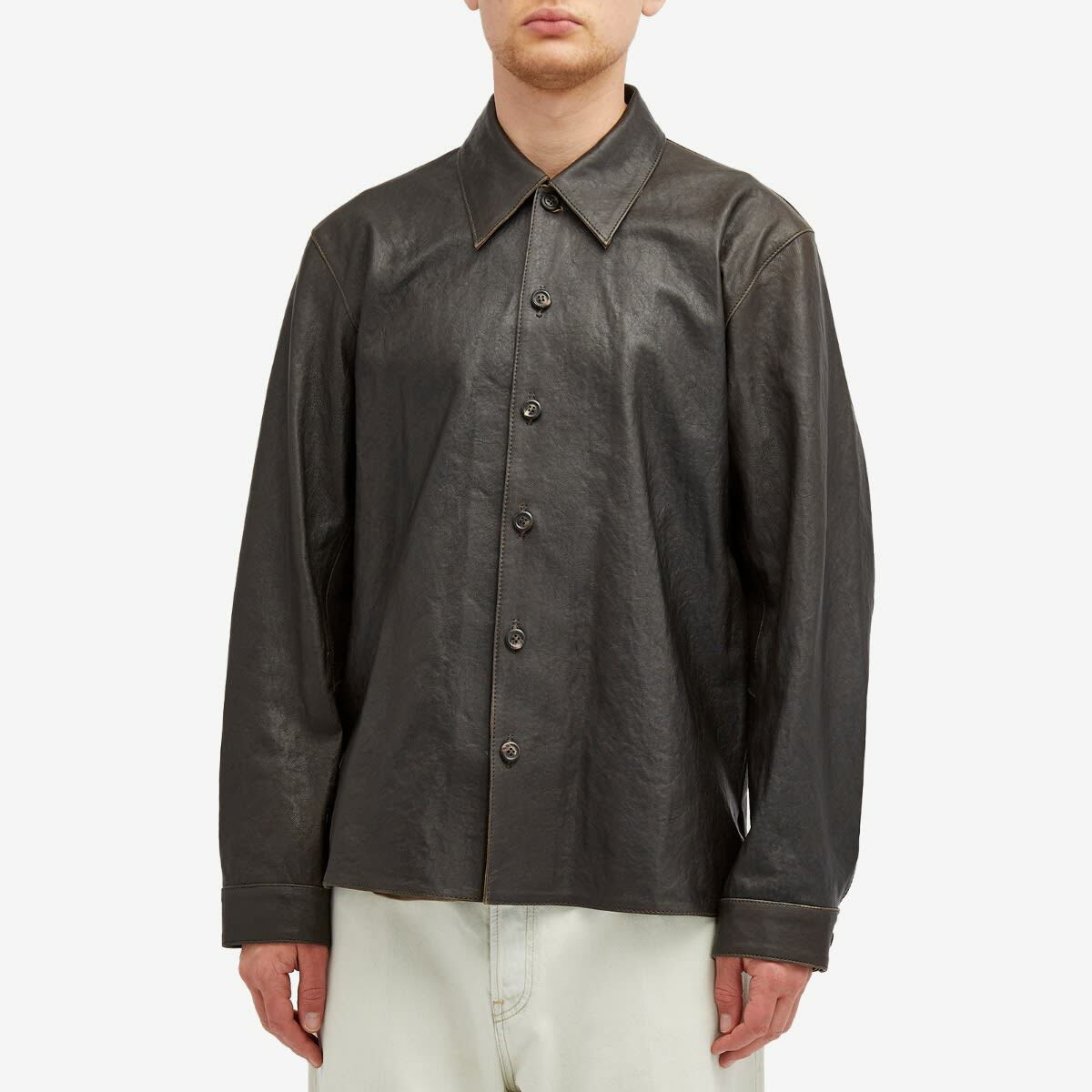 Our Legacy Men's Welding Lambskin Shirt in Worn Brown