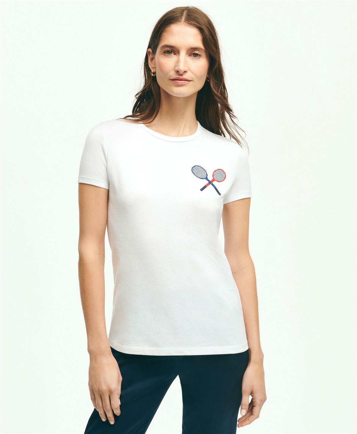 Photo: Brooks Brothers Women's Pique Cotton Needlepoint Tennis T-Shirt | White