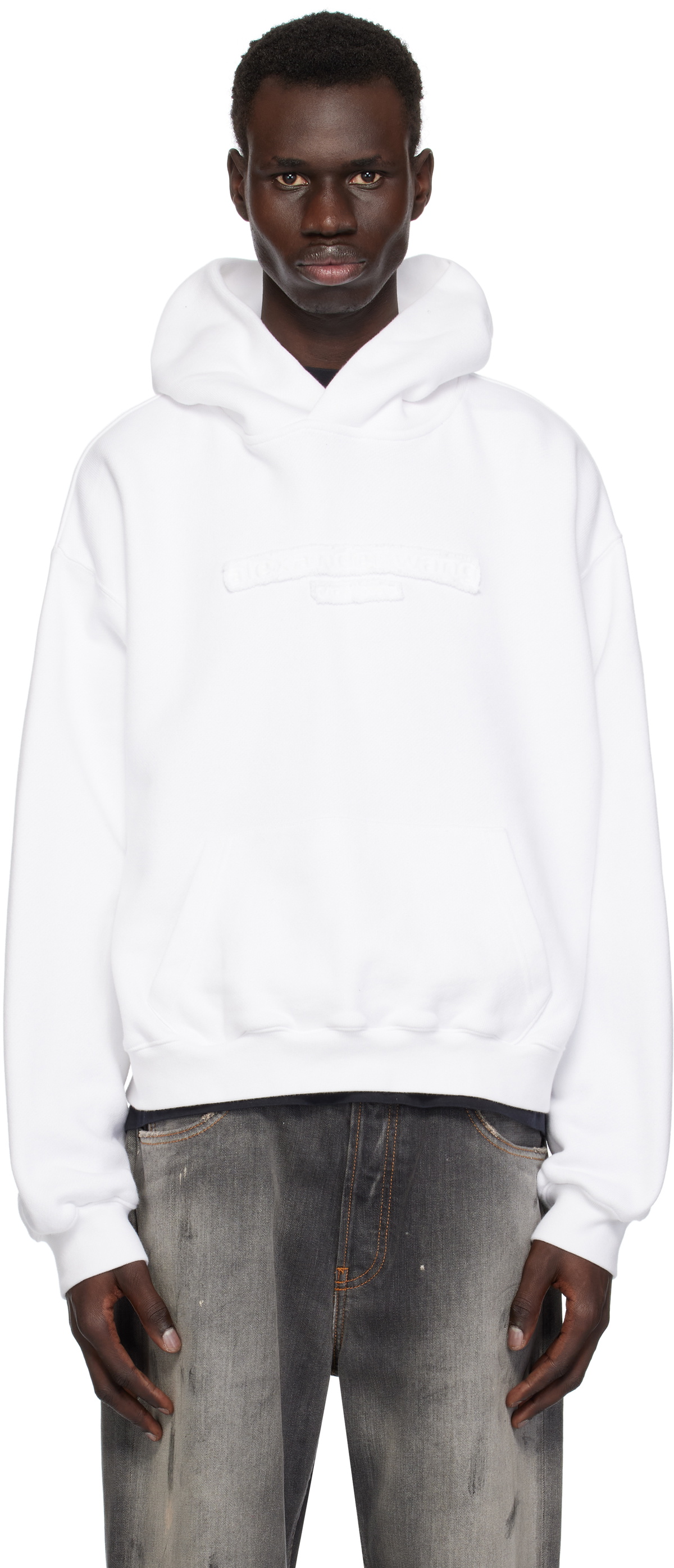 oversized logo embroidered hoodie in cotton in BLACK