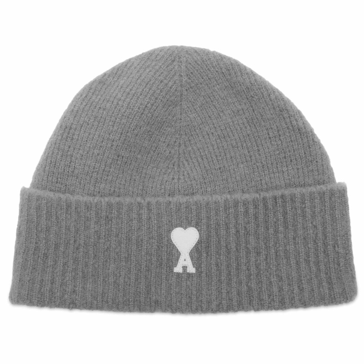 Photo: AMI Paris Men's Alpaca Knit Beanie in Gris/Ecru 