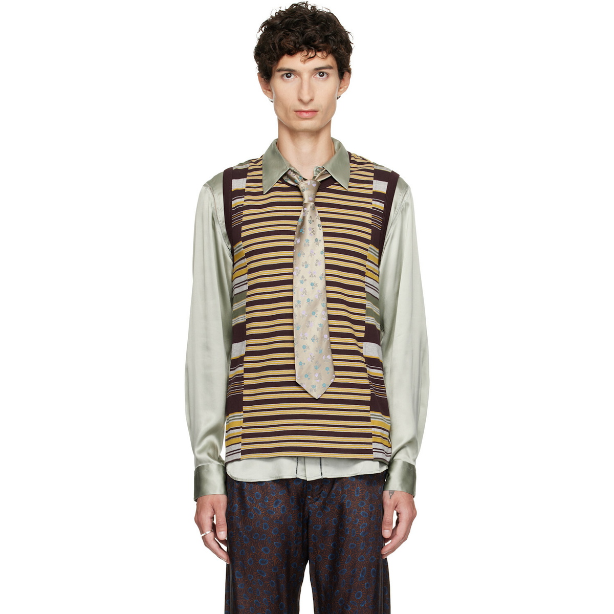 Dries Van Noten Brown & Yellow Striped Cotton Tank Top
