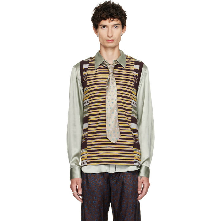 Photo: Dries Van Noten Brown & Yellow Striped Cotton Tank Top