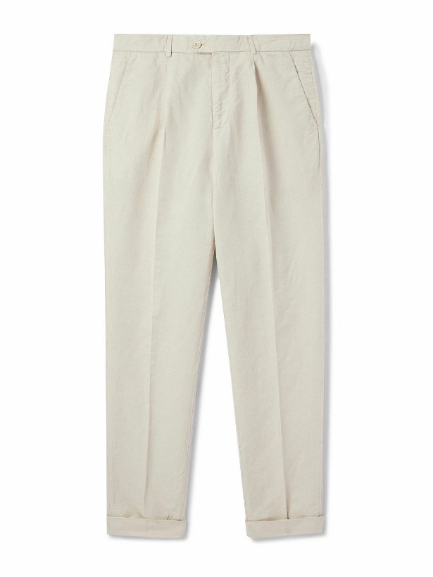 Photo: Brunello Cucinelli - Straight-Leg Pleated Linen and Cotton-Blend Trousers - Neutrals