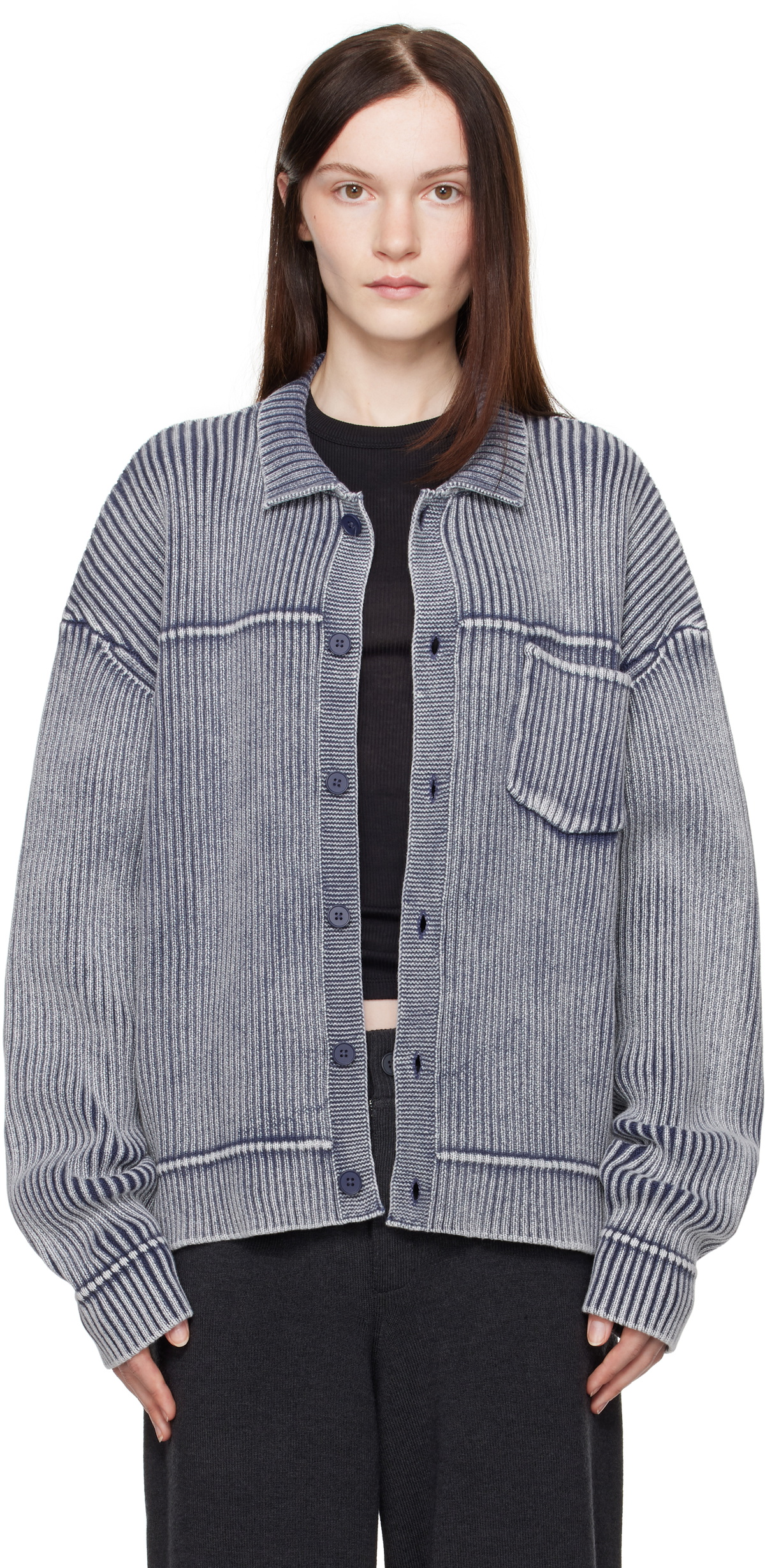 Aya Muse Blue Knit Button Up Cardigan