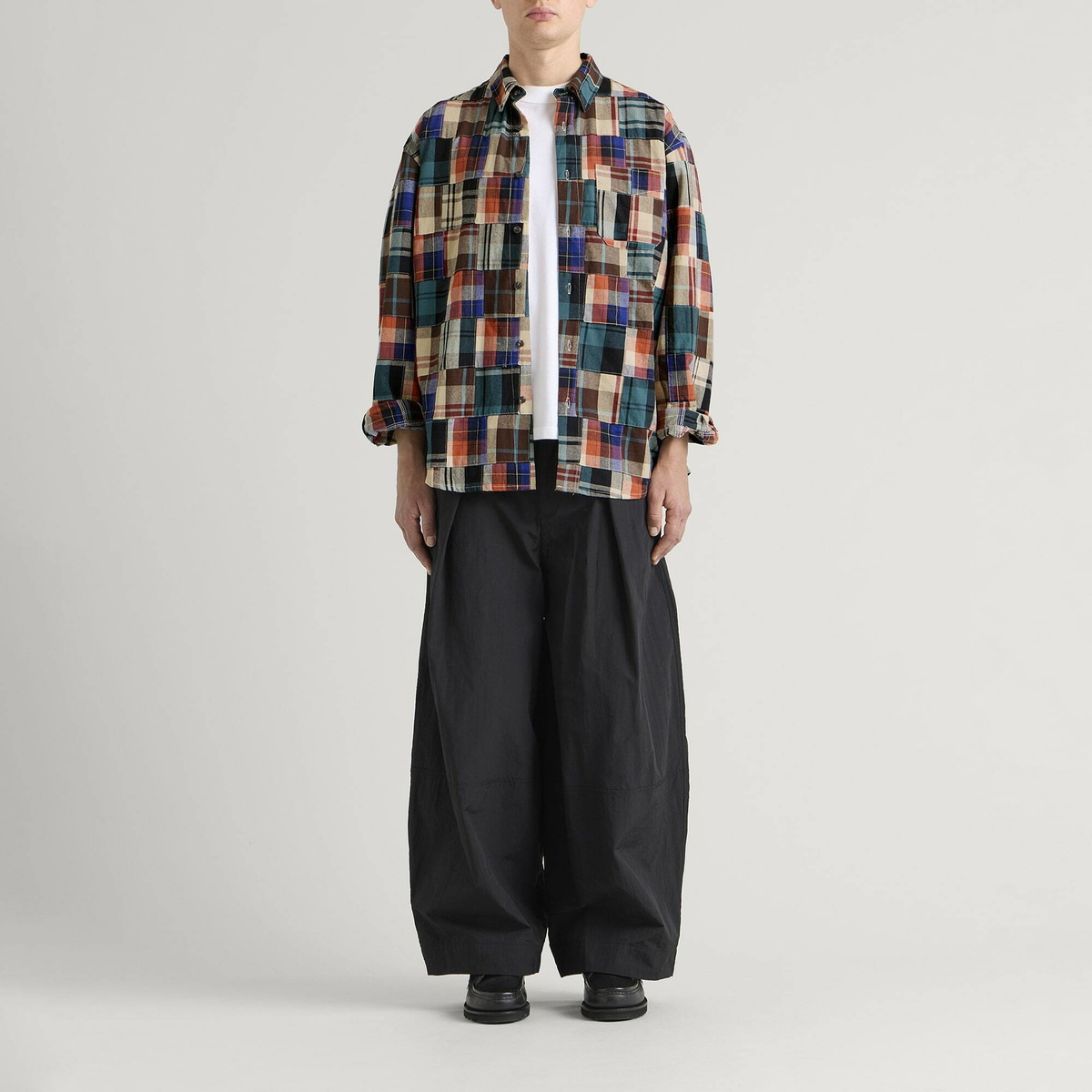 FrizmWORKS Men's Madras Patchwork Relaxed Shirt in Beige