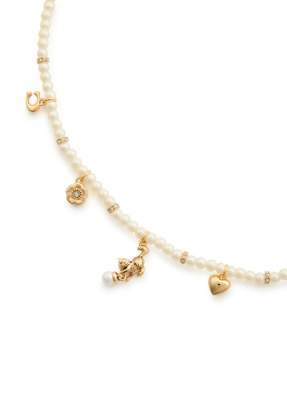 Coach Pearl Beaded Charm Necklace - One Size