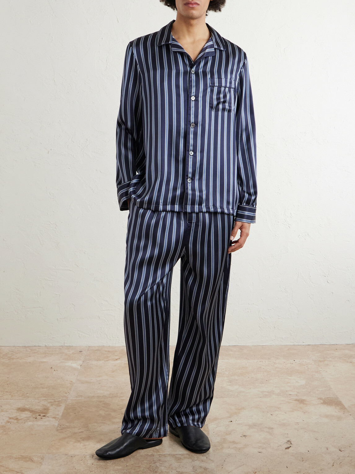 Derek Rose - Brindisi Striped Silk-Satin Pyjama Set - Blue