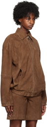 REMAIN Birger Christensen Brown Relaxed Suede Bomber Jacket